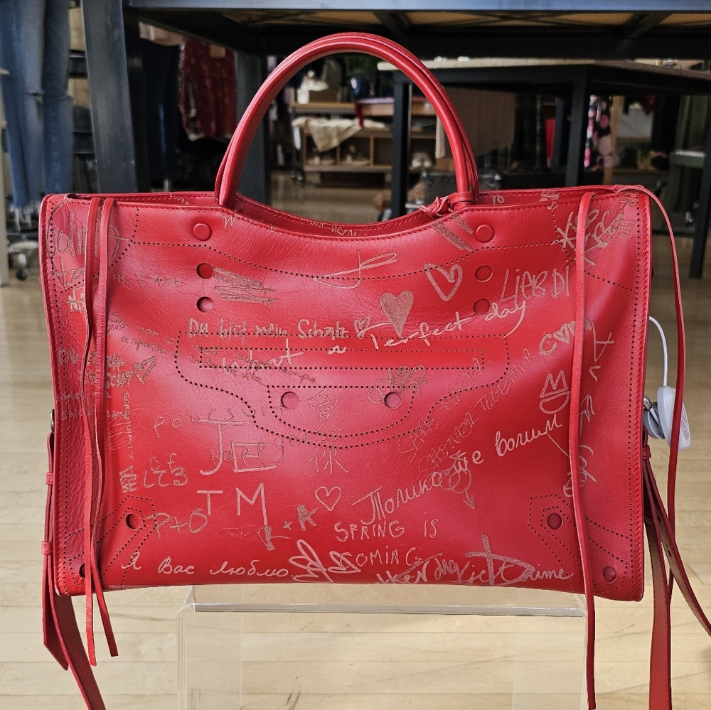 Balenciaca RARE Red Valentines Day Blackout AJ City Graffiti Love Handbag Purse